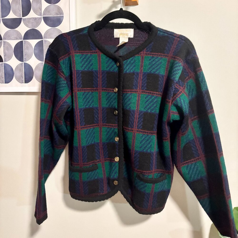 Tally Ho • vintage plaid cardigan 80s - Picture 2 of 8